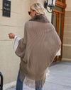 Striped Fringe Detail Long Sleeve Poncho