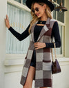 Plaid Open Front Sleeveless Cardigan with Pockets