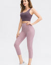 Wide Waistband Cropped Active Leggings with Pockets