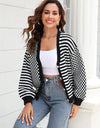 Button-Down Stripe & Plaid Contrast Pattern Cardigan