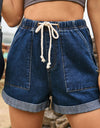 Drawstring High Waist Denim Shorts with Pockets