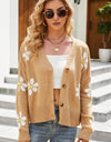 Floral Ribbed Trim Drop Shoulder Cardigan
