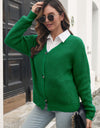 Button Down Ribbed Trim Cardigan