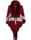 Striped Fringe Detail Long Sleeve Poncho