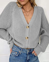 Button Up V-Neck Long Sleeve Cardigan