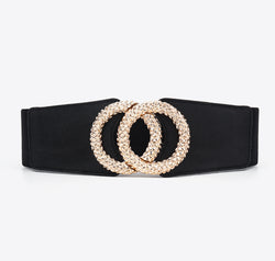 Circle Buckle Elastic Wide PU Belt