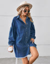 Button Up Pocketed Raw Hem Denim Dress