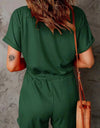 Full Size Drawstring V-Neck Short Sleeve Romper