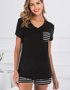 Striped Short Sleeve Top and Shorts Lounge Set