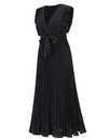 Tied Surplice Cap Sleeve Pleated Dress