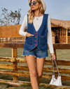 Pocketed Button Up Sleeveless Denim Jacket