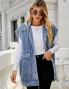 Hooded Sleeveless Denim Top with Pockets