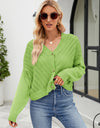Eyelet Button Front Long Sleeve Cardigan