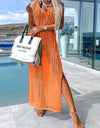 Openwork Slit Cutout Wide Strap Dress