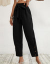 Buttoned Tie-Waist Cropped Pants