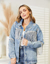 Fringe Detail Long Sleeve Denim Jacket