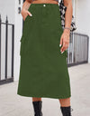 Slit Buttoned Denim Skirt with Pockets