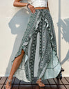 Slit Ruffled Geometric Wide Leg Pants