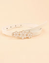Flower Decor Skinny PU Belt