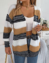 Openwork Striped Open Front Cardigan