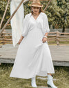 Plus Size Swiss Dot V-Neck Three-Quarter Sleeve Dress