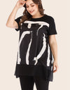 Plus Size Contrast Spliced Mesh T-Shirt and Cropped Leggings Set