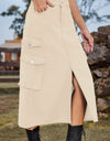 Slit Front Midi Denim Skirt with Pockets