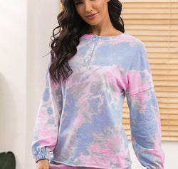 Ivy Lane Tie-Dye Long Sleeve Top and Shorts Lounge Set