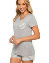 Striped Short Sleeve Top and Shorts Lounge Set