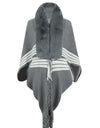 Striped Fringe Detail Long Sleeve Poncho