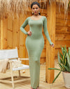 Round Neck Long Sleeve Maxi Wrap Dress