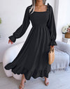 Smocked Square Neck Flounce Sleeve Dress