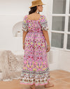 Plus Size Printed Square Neck Ruffle Hem Dress