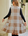 Plaid Open Front Sleeveless Cardigan with Pockets