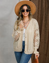 Eyelet Button Up Lantern Sleeve Cardigan