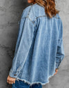 Button Up Pocketed Raw Hem Denim Jacket