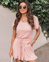 Ruffled Boat Neck Short Sleeve Romper