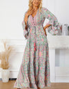 Printed Tassel Tie V-Neck Tiered Dress