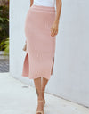 Ribbed Side Slit Midi Skirt
