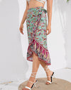 Tie Waistband Flounce Hem Midi Skirt