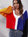 Color Block Ribbed Long Sleeve Cardigan