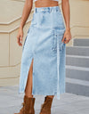 Slit Pocketed High Waist Denim Skirt