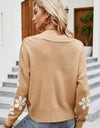 Floral Ribbed Trim Drop Shoulder Cardigan