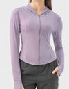 Pocketed Zip Up Hooded Long Sleeve Active Outerwear