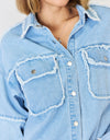PEACE Raw Hem Dropped Shoulder Denim Top
