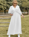 Plus Size Swiss Dot V-Neck Three-Quarter Sleeve Dress