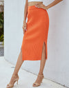 Ribbed Side Slit Midi Skirt