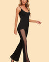 Spliced Mesh Spaghetti Strap Jumpsuit