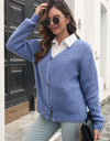 Button Down Ribbed Trim Cardigan