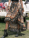 Printed High-Low Ruffle Hem Skirt